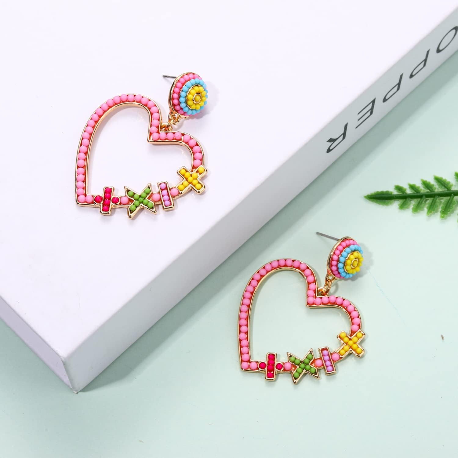 Teacher Earrings for Women Beaded Heart Math Dangle Earrings Back to School Jewelry Gifts for Teacher image 4