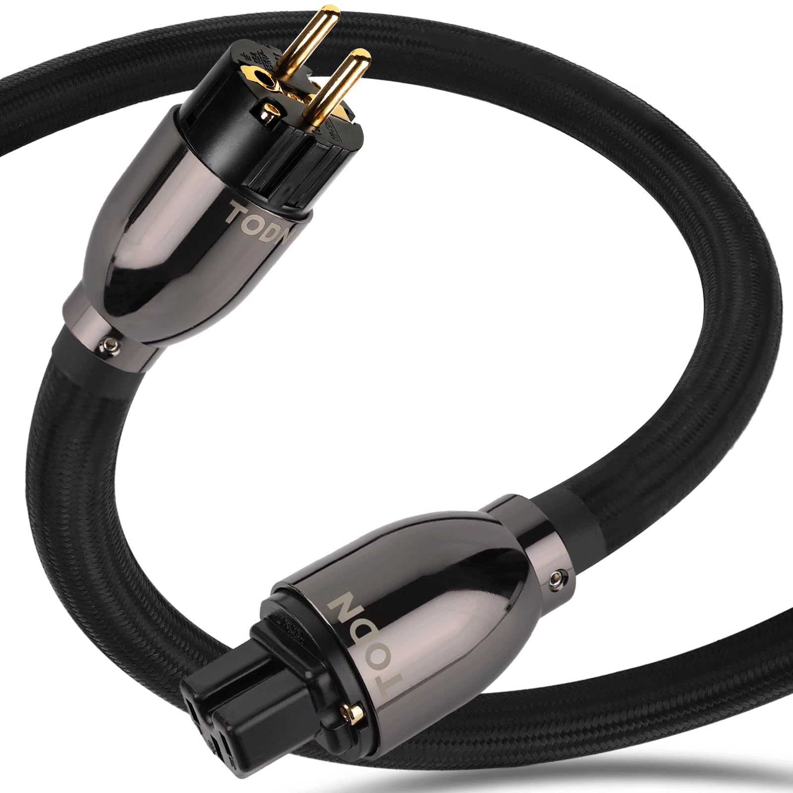 TODN HiFi OCC Netzkabel C15 1,5 m Kaltgerätekabel mit EU Schuko & IEC Plugs | 3×3,2 mm² Leiter, OFC Geflechtschirm, 24K Goldkontakte, Baumwollmantel & Kupfergehäuse für Verstärker und Audioanlagen