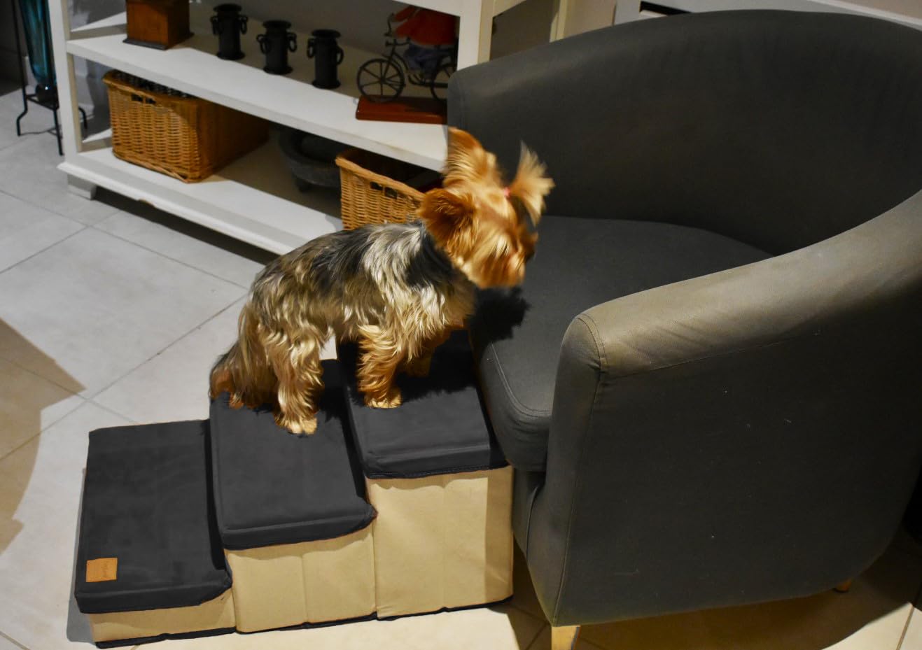 Escalier pour chien et chat pliable 3 marches en mousse grise