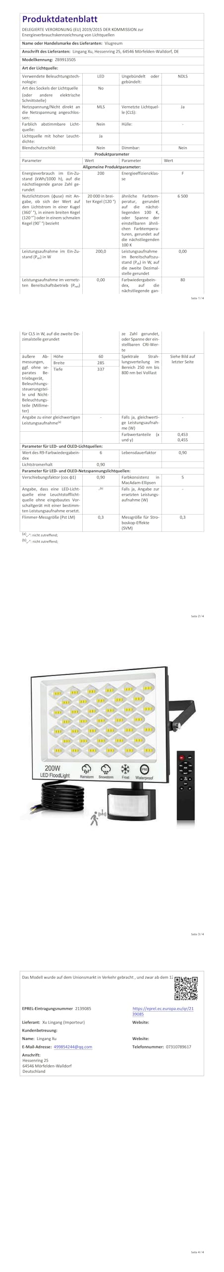 Viugreum 200W Faretto LED da Esterno con Sensore di Movimento, 20000LM 6500K Bianco Freddo Faretto LED da Esterno con Telecomando, IP66 Impermeabile Faro LED Esterno per Giardino Garage Garage