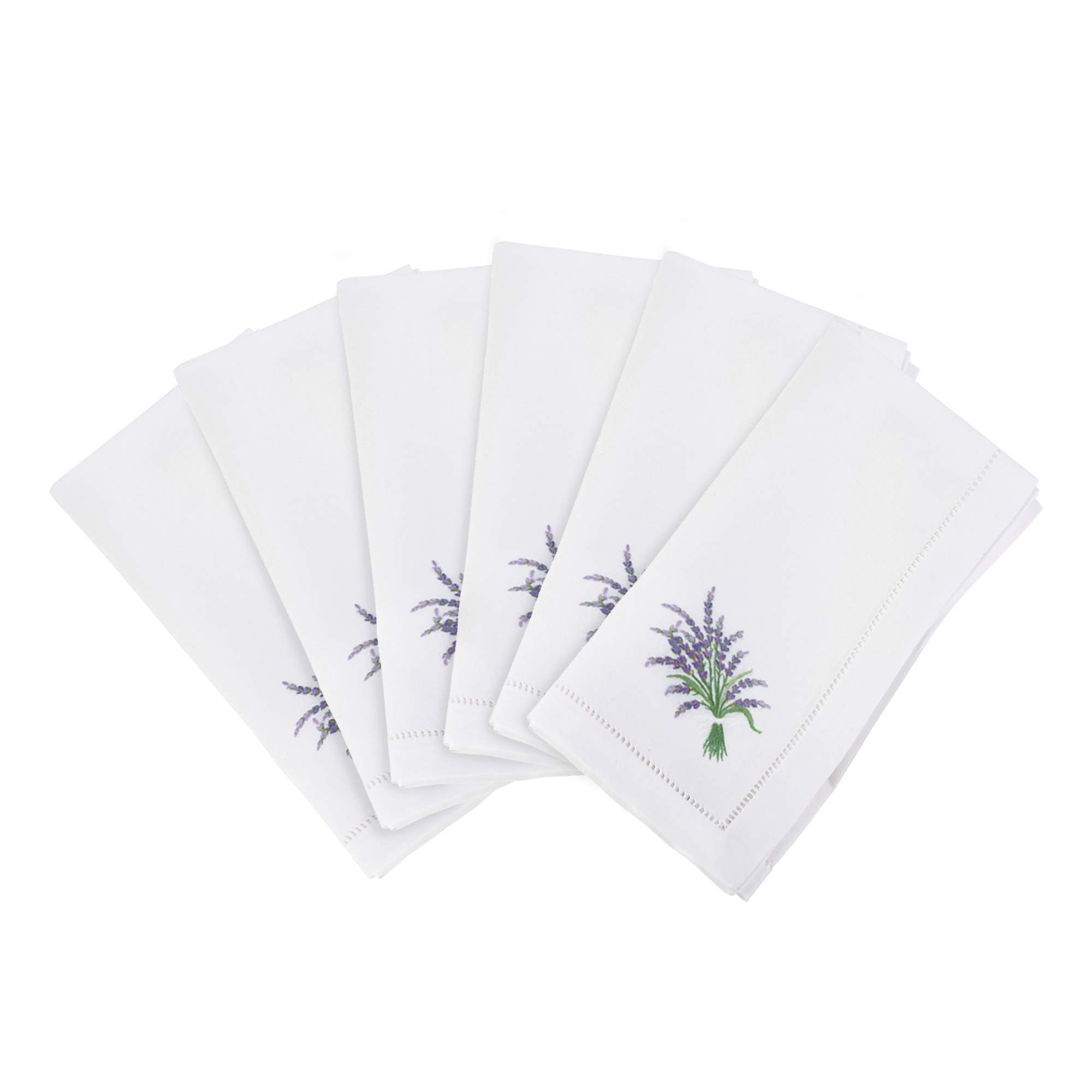 Handmade Lavender Embroidery Napkin with Hemstitched Border (Set of 6)