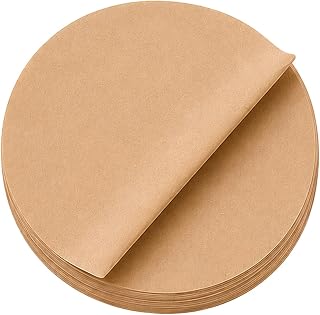 TopHomer Non-Porous 7" Parchment Paper for Air Fryer Lining, Round Unbleached, 100 Sheets, AirFryer, Blotting Paper, Bamboo Steam Basket, Baking Paper, Microwave Oven Non-Stick Cooking, Brown