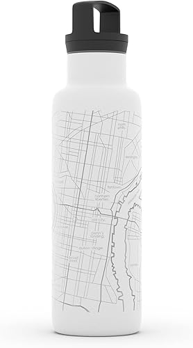 Miniatura 241 de Well Told Botella de agua aislada con mapa Chicago Illinois, grabado de acero inoxidable (21 onzas, gris muelle) botella aislada de mapa