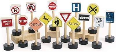 Excellerations 15-Piece, 5.5 inches H, Premium Wooden Street Signs Playset for Kids, Compatible with Kids Train Sets, Block Set (Item # BESAFE)