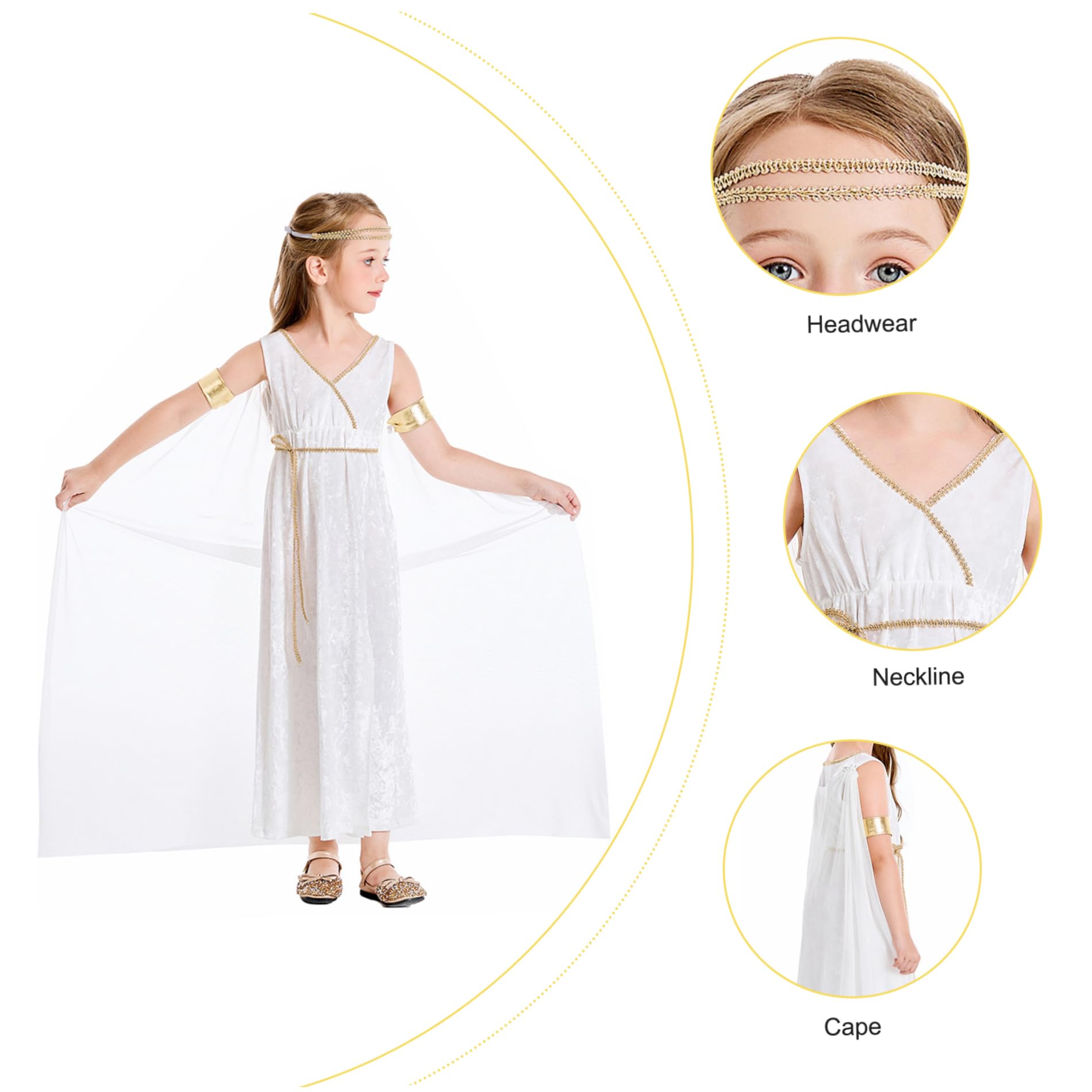Moggemol Disfraz de Athena para niñas, vestido de princesa griego con diadema de laurel, trajes de Toga romana de la antigua Grecia, Azul/claro