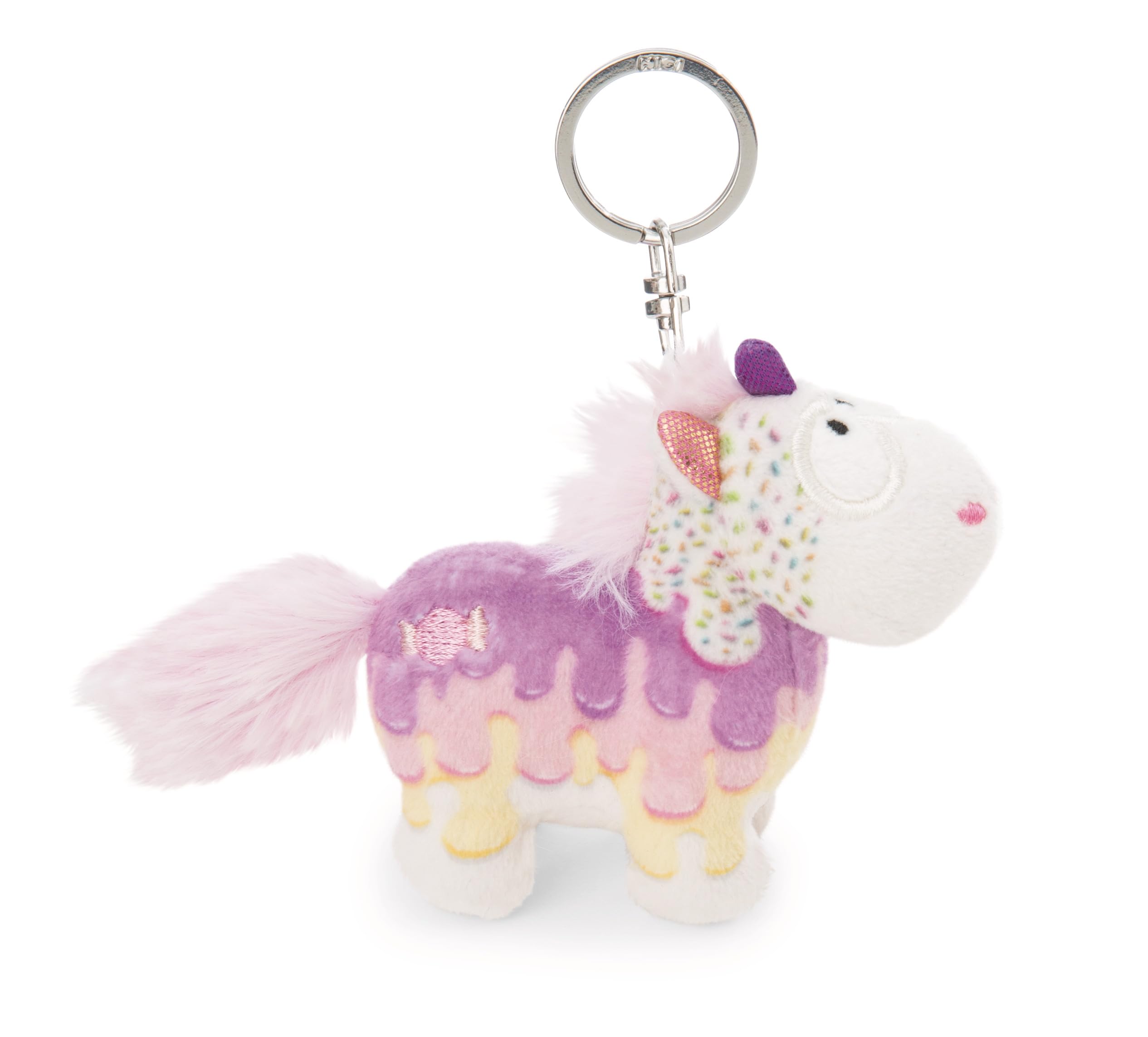 NICI 61900 breloczek jednorożec Sweety Rainbow, wierny towarzysz do plecaka lub torby, zawieszka do kluczy dla małych i dużych, 10 cm, biały