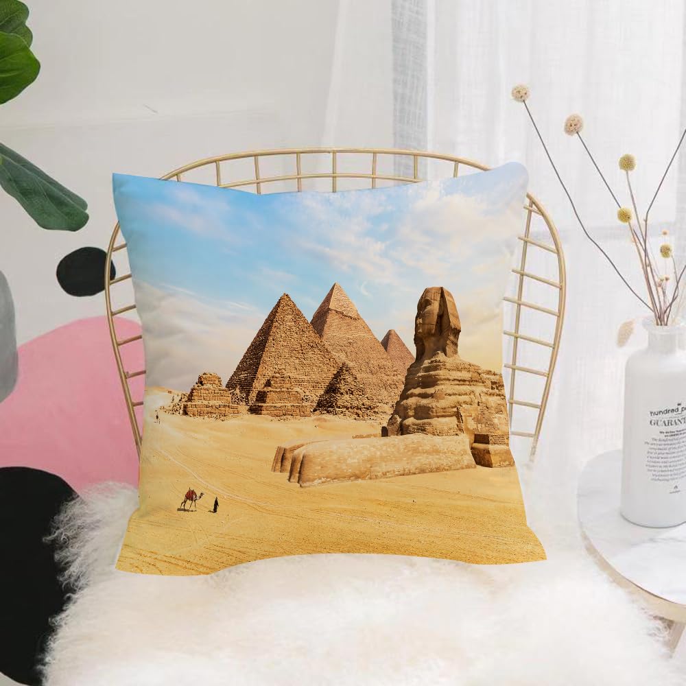 HYOSXW Cushion Cover,Throw Pillow Case Home Decorative for Living Room Bedroom Sofa Chair 16X16 Inch,Pyramid, Sahara Desert, ancient civilization ruins, Sphinx,Pillowcase 40X40cm