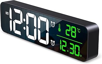 AMIR Digital Clock Large Display, Newest 10.5'' Digital Wall Clock for Living Room, Temp & Date Display Wall Electronic Clocks, LED Mirror Clock with 40 Music, 2 Alarm, 6 Brightness Dimmer, 4 Volume