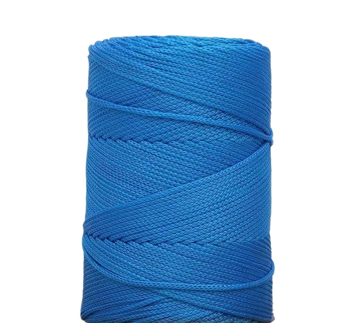 Macrame Rope Twisted String,3.0mm Hollow Shiny Ice Linen Yarn Thick Crochet Thread DIY Hand Weaving for Summer Hat Cushion Blanket Craft(Blue)