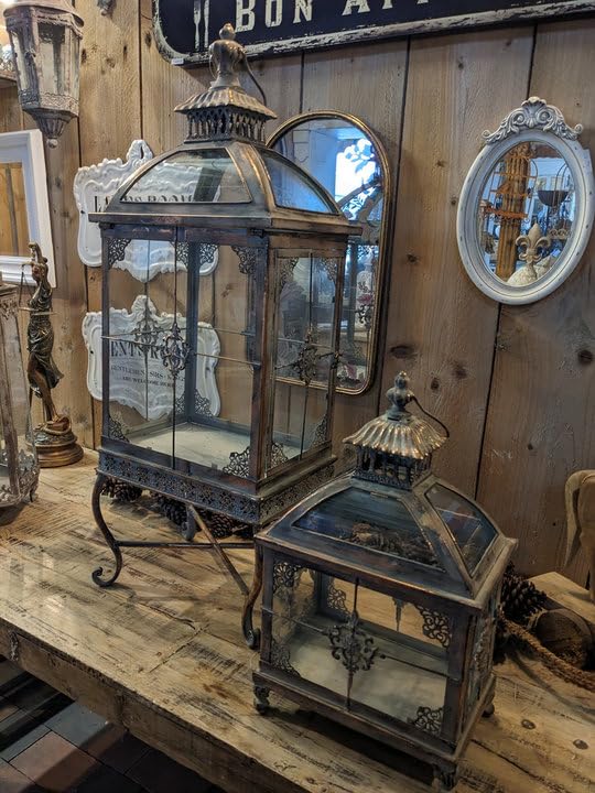2er Set Laternen für Kerzen/Treibhaus Gold/Vitrine Bronze Look Metall Deko Dekoidee Geschenkidee NEU WO-1658