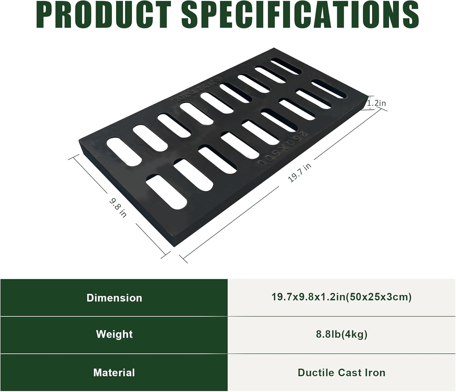 B125 Ductile Iron Driveway Channel Drain Grate-20x10 in. Metal Trench Drain Grates,3 Pack Garage Length,Heavy Duty Channel Drainage Grates for Garage,Factory,Parking Lot,Commercial Zone