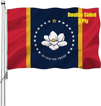 Mississippi Flag 3x5 Outdoor Double Sided - Heavy Duty 3Ply Polyester Mississippi State Flags Long Lasting 4 Rows Hemming MS Flag with 2 Brass Grommets 3 X 5 Ft
