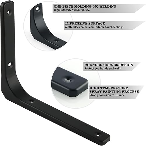 Miniatura 4 de SAYAYO 2 soportes de pared de hierro, 4 x 4 pulgadas, soporte de estante de soporte decorativo de ángulo de articulación, negro mate