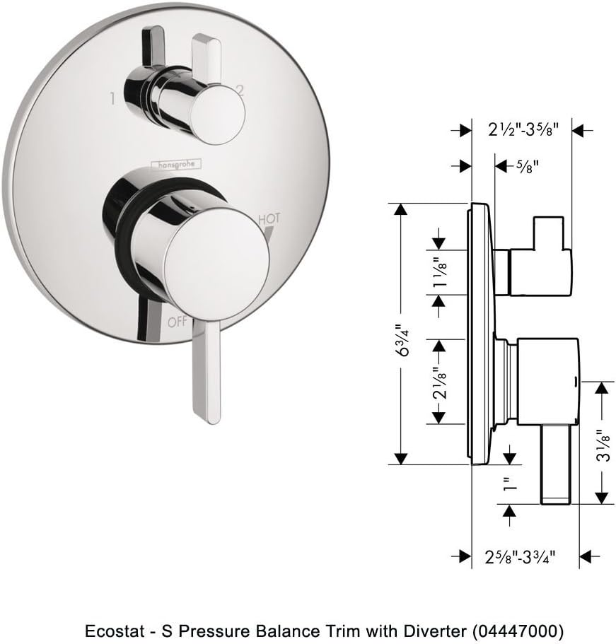 Hansgrohe Ecstat S Pressure Balance Trim with Diverter Dimensions
