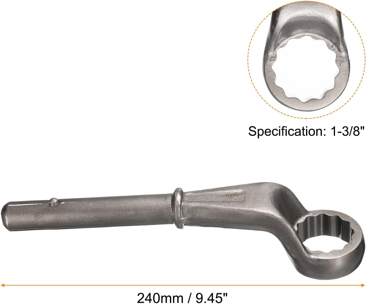 HARFINGTON Offset Box End Tubular Handle Wrench 1-3/8" CR-V 12 Point Offset Single End Torx Wrench High Neck Tubular Box Wrenches for Tightening Remove Screws and Fasteners, Silver Gray