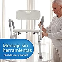 Vista 6 de Medline - Silla de ducha con asiento y reposabrazos acolchados y respaldo, taburete de ducha resistente para bañera, asiento de ducha antideslizante