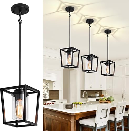 Miniatura 11 de Paquete de 2 luces colgantes negras para isla de cocina, moderna iluminación colgante de cristal sobre la isla, casa de campo, cocina, lámparas