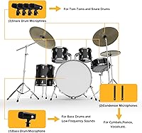 Vista 9 de W IN-MIX G7 Kit de micrófono de batería dinámico con cable de 7 piezas (metal completo) - Micrófono de Kick Bass, Tom/Snare y platillos