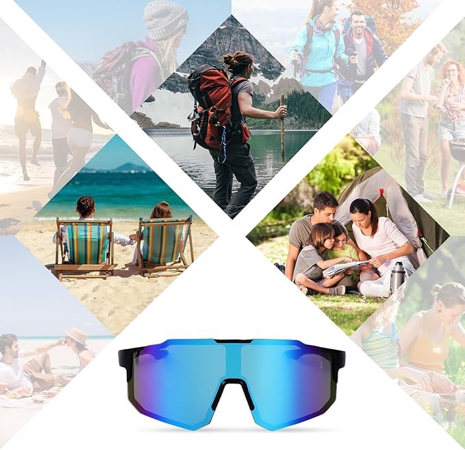2 Pièces Lunette de Vitesse Homme et Femme Lunette Vitesse UV400 Lunettes Vitesse Homme pour Activités de Plein air Comme Le Cyclisme, La Course L'escalade La Pêche, Bleu + Orange
