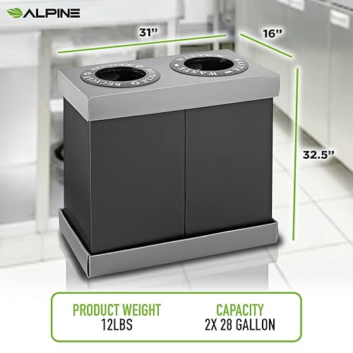 Miniatura 2 de Alpine Industries Double Recycling Center - PlasticCardboard Recycle Trash Bin - Two 28 Gallon Bins - Ideal for Offices Restaurants Hospitals