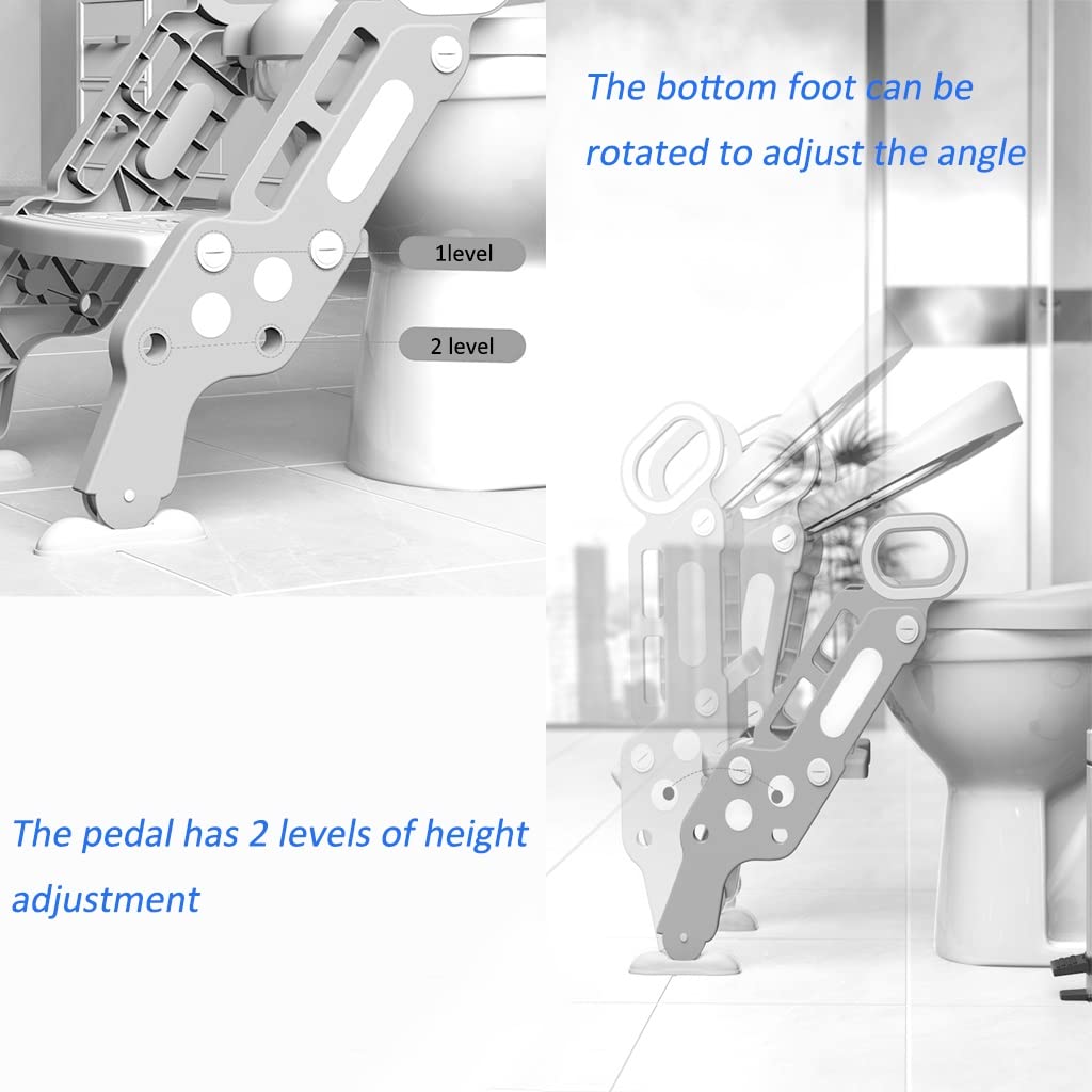 Reducteur Toilette avec Marche Mignon Et Intéressant Siège Toilette avec Escalier pour Les Garçons, Ajustable Reducteur WC avec Escalier avec Splash Guard, Pliable, Prend Moins De Place