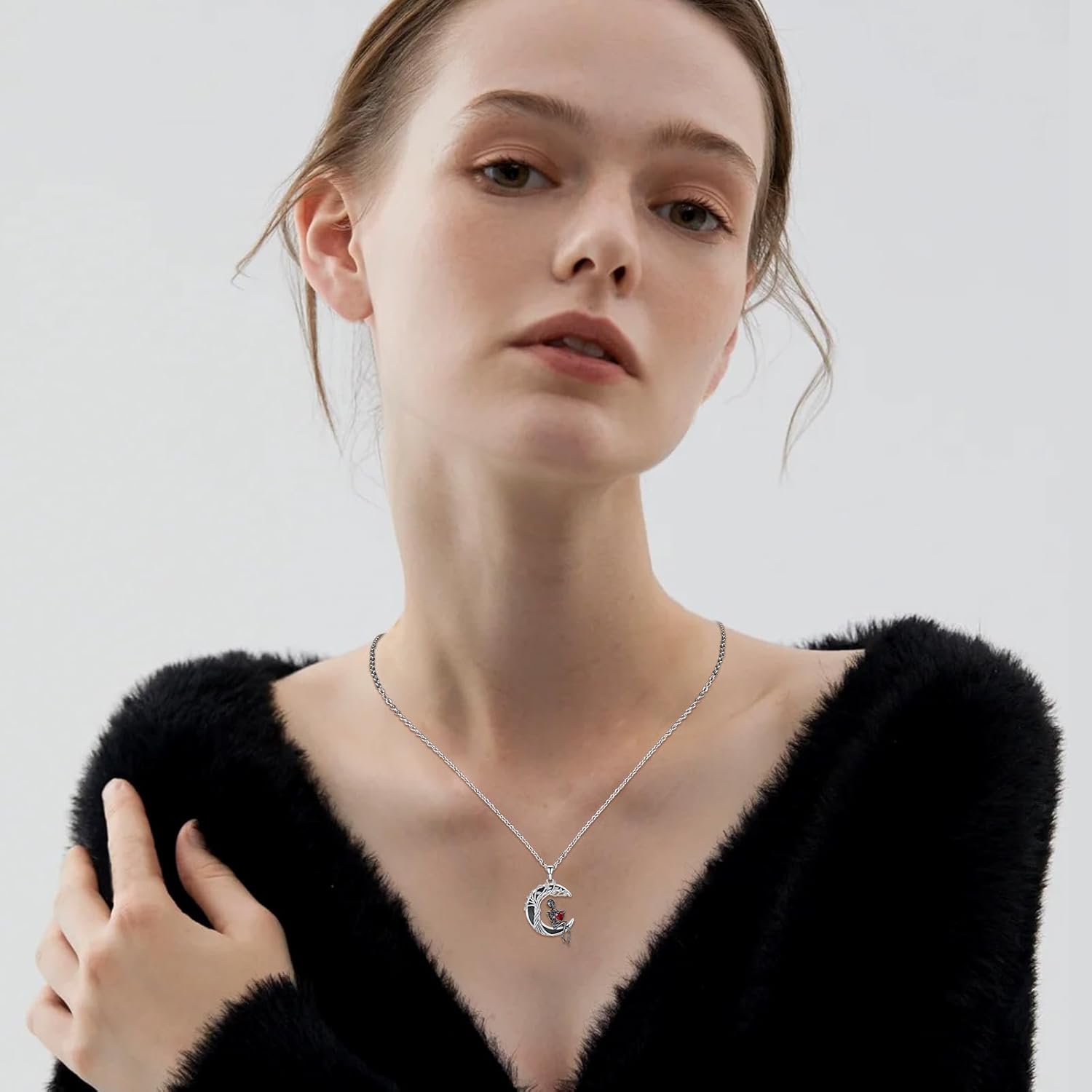 Gothic Bat/Black Cat/Skeleton/Snake/Raven Necklace for Women 925 Sterling Silver Black Onyx Tree of Life Pendant Necklace Goth Jewelry Halloween Christmas Birthday Gifts - Image 4