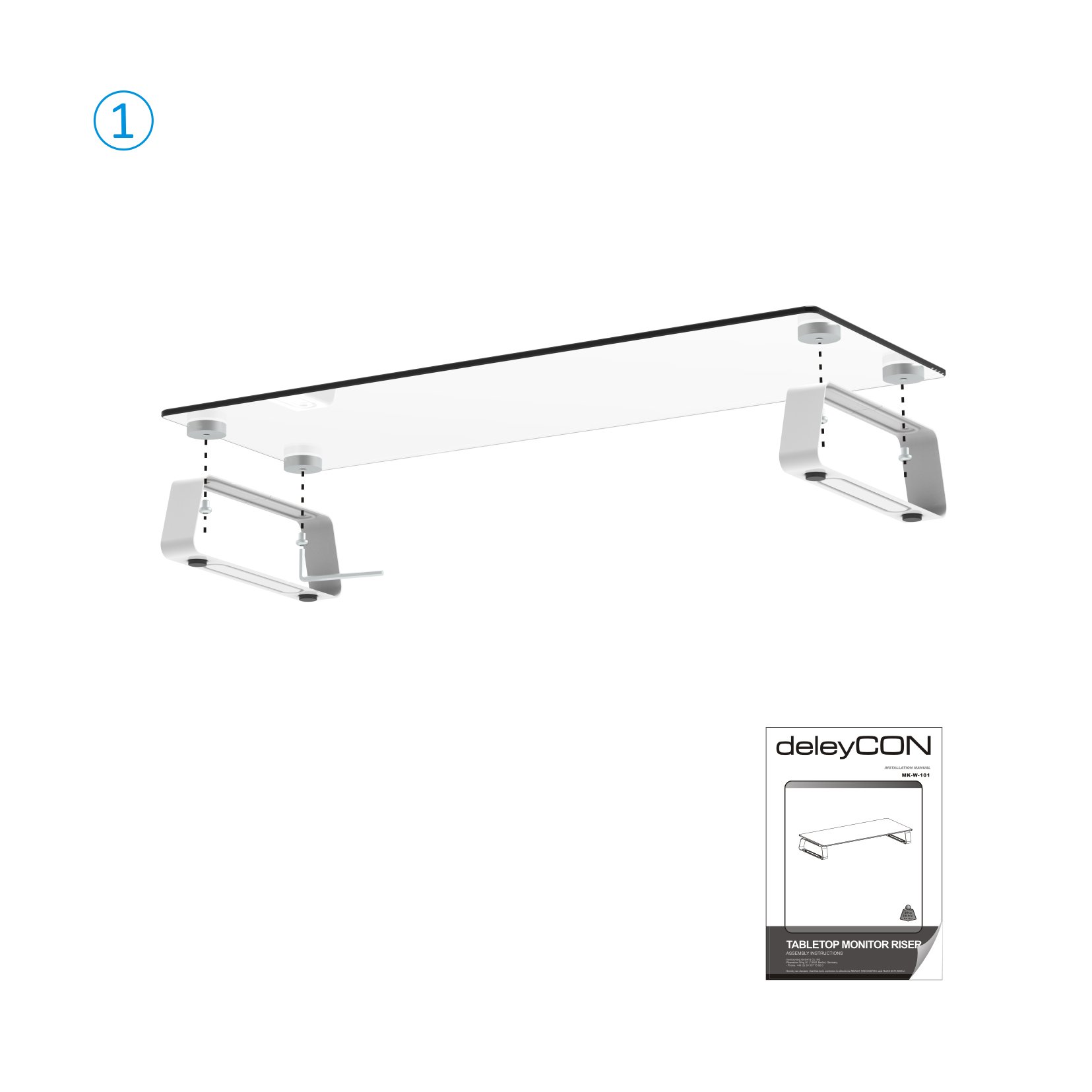 Support Écran Rehausseur DeleyCON - Verre Trempé, 4 Pieds | Pour Écrans Jusqu'à 20kg