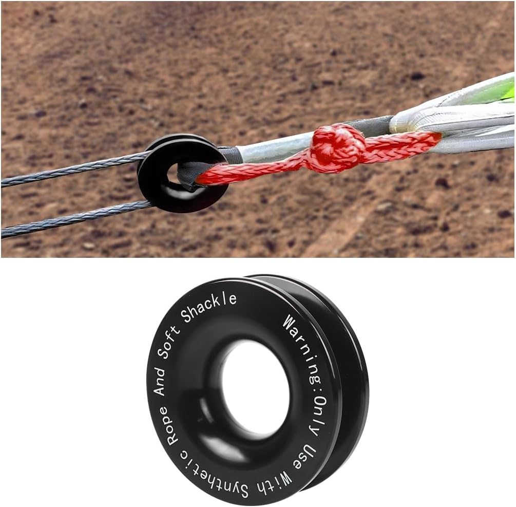 HZEL Car Winch Snatch Recovery Ring, 66000 LBS Break Strength Soft Shackle Synthetic & Rope Block Pulley Towing Ring, Automotive Exterior Accessories, Universal for ATV UTV SUV (Red)