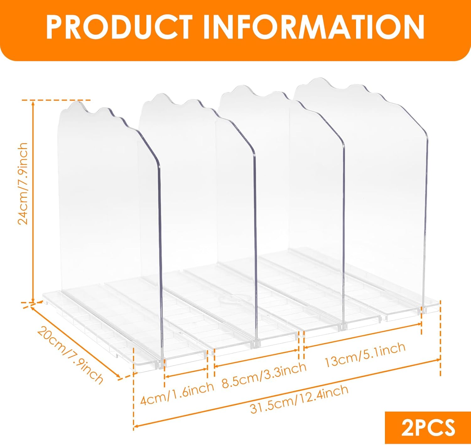 2Pcs Purse Organizer Clear Acrylic Shelf Divider Adjustable Purse Handbag Organizer Vertical Purse Divider Organizer Multifunctional Closet Organizer and Storage for Closets Purse Handbag Sto