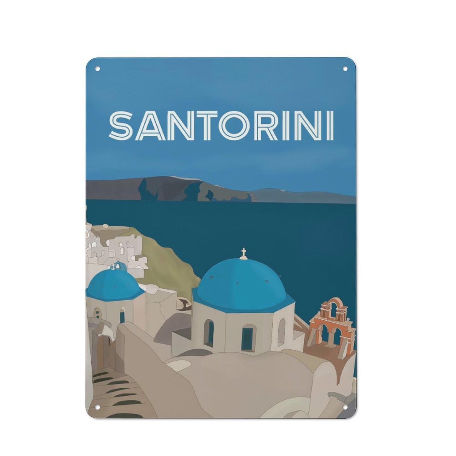 Junmoney Style-23 Tin Wall Plaque 40X30cm With Santorini Greece(2) For Hallway Wall, Suited To Hallway Decor Lovers, For Retro Home Interiors