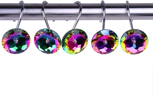 Ganchos decorativos de acero inoxidable para cortina de ducha, anillos de cortina de ducha de doble deslizamiento con diamantes de imitación de