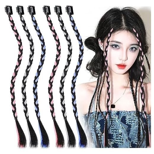 6 Piezas Extensiones de Trenzas de Colores, Trenzas de Colores para el Pelo Niña, Extensiones de Pelo Mechas Mechones de Pelo de Colores con Clip