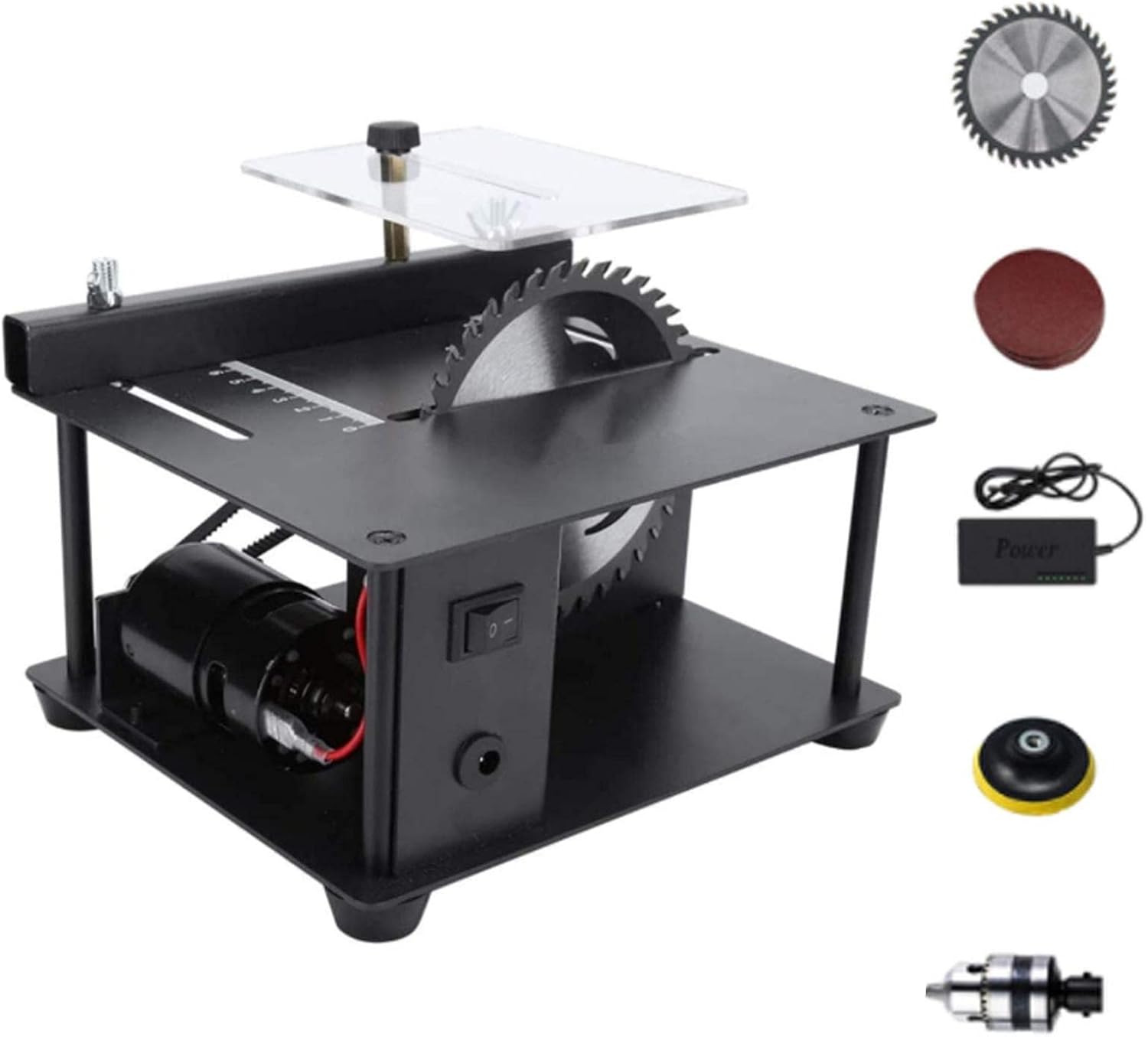 Table Saw 7-level Speed Adjustable Electric Table Saw Mini Desktop Circular Saw with Angle Guide, Cutting Depth Up to 35mm, Package 2