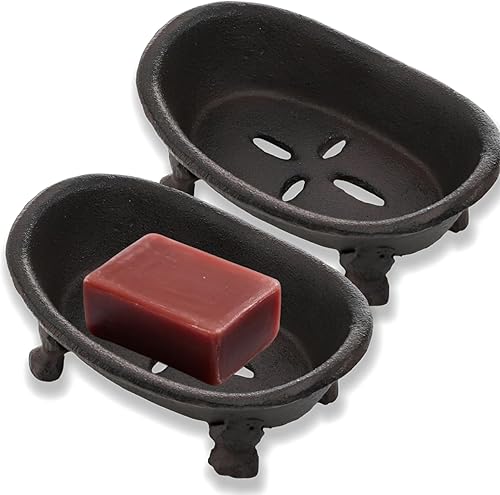 Jabonera de 2 piezas, mini soporte para jabón de hierro fundido, organizador de joyas de metal vintage resistente, bandejas de esponja decorativas