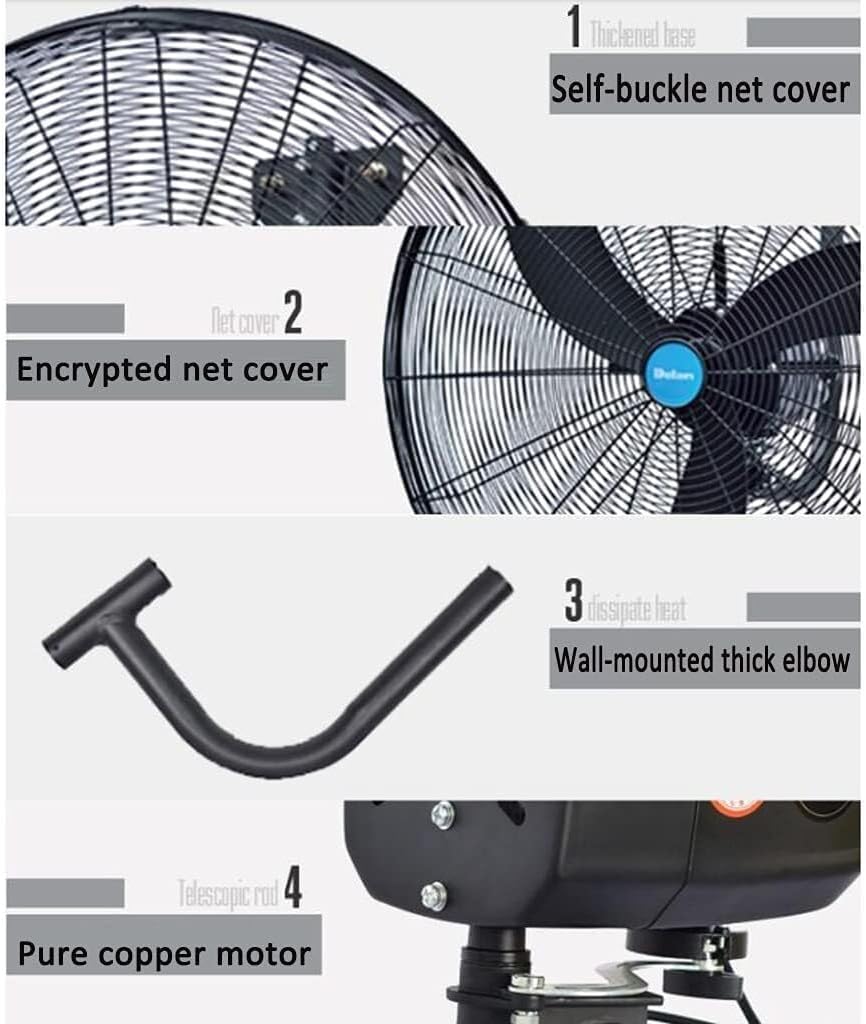 Wall-Mounted Industrial Electric Fan, Power AC Motor, 3 Speed Settings, Metal Blades, Adjustable Tilt, for Factory, Restaurant, and Outdoor Use(24 inches)