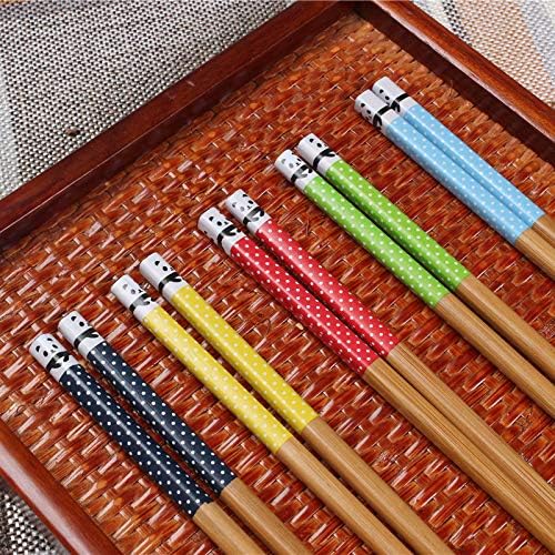 Miniatura 8 de Juego de 5 pares de palillos y palillos, 3 piezas con soporte para palillos de panda, estilo clásico japonés, de bambú, natural, reutilizable, apto
