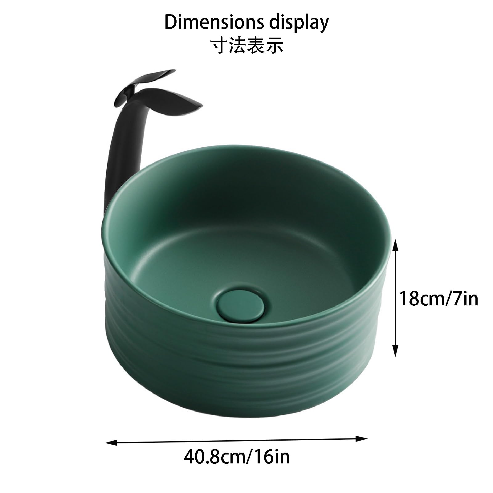 Set di lavabi da bagno in ceramica verde con rubinetto e scarico pop-up, lavabo rotondo da bagno per lavaggio a mano sopra il bancone, ideale per hotel e balconi