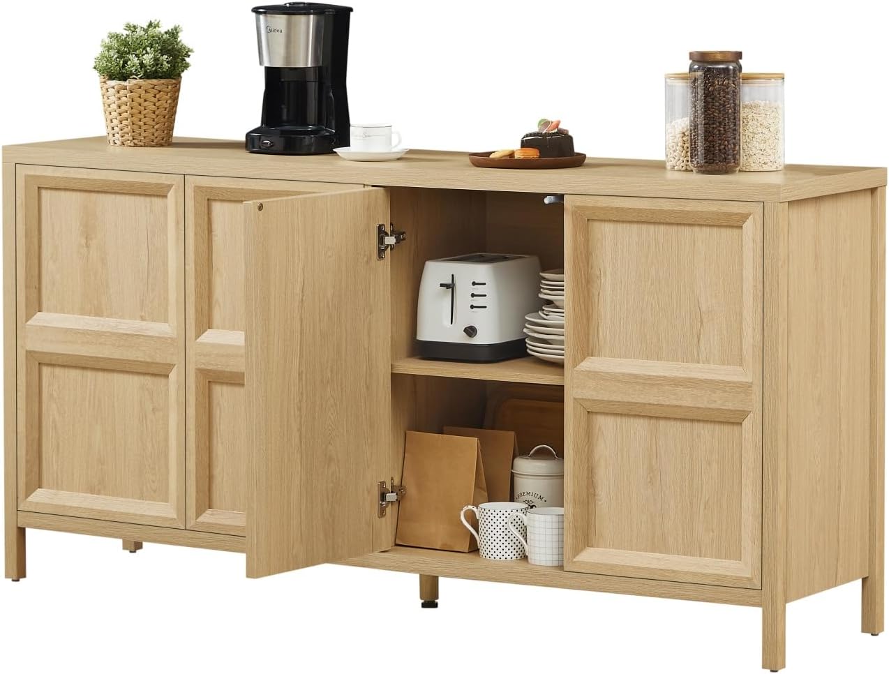 67'' Modern Sideboard Storage Cabinet with tip-on Opening, Soft-Close Hinges, and tilt-Proof wall Mount, Bedroom Dresser Oak.