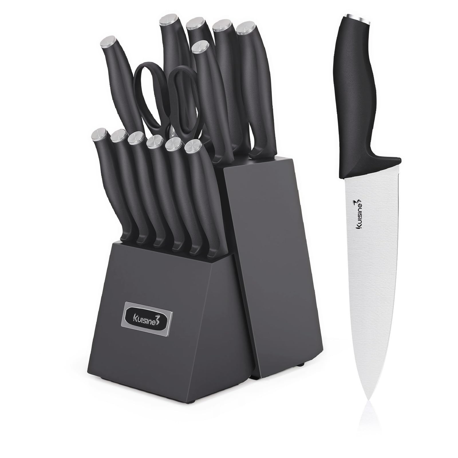 KUISINE Upgraded Sharp Chef Knife Set,High Carbon Stainless Steel Ergonomic Rivet Handle,Knife Block Set with Built-in Sharpener(Acacia Ivory Pro,15PCS) — Amazon image 10