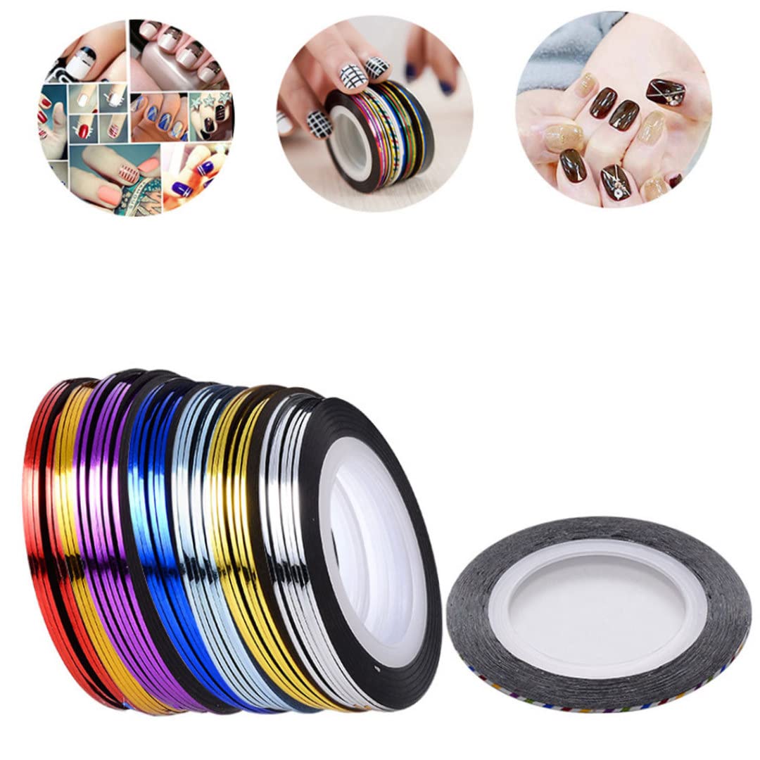 Ruban à rayures à ongles, autocollant à ongles adhésif de 20 m, autocollant des bandes d'art, décoration de ligne de nail art pour pointes de ongles bricolage (ruban)