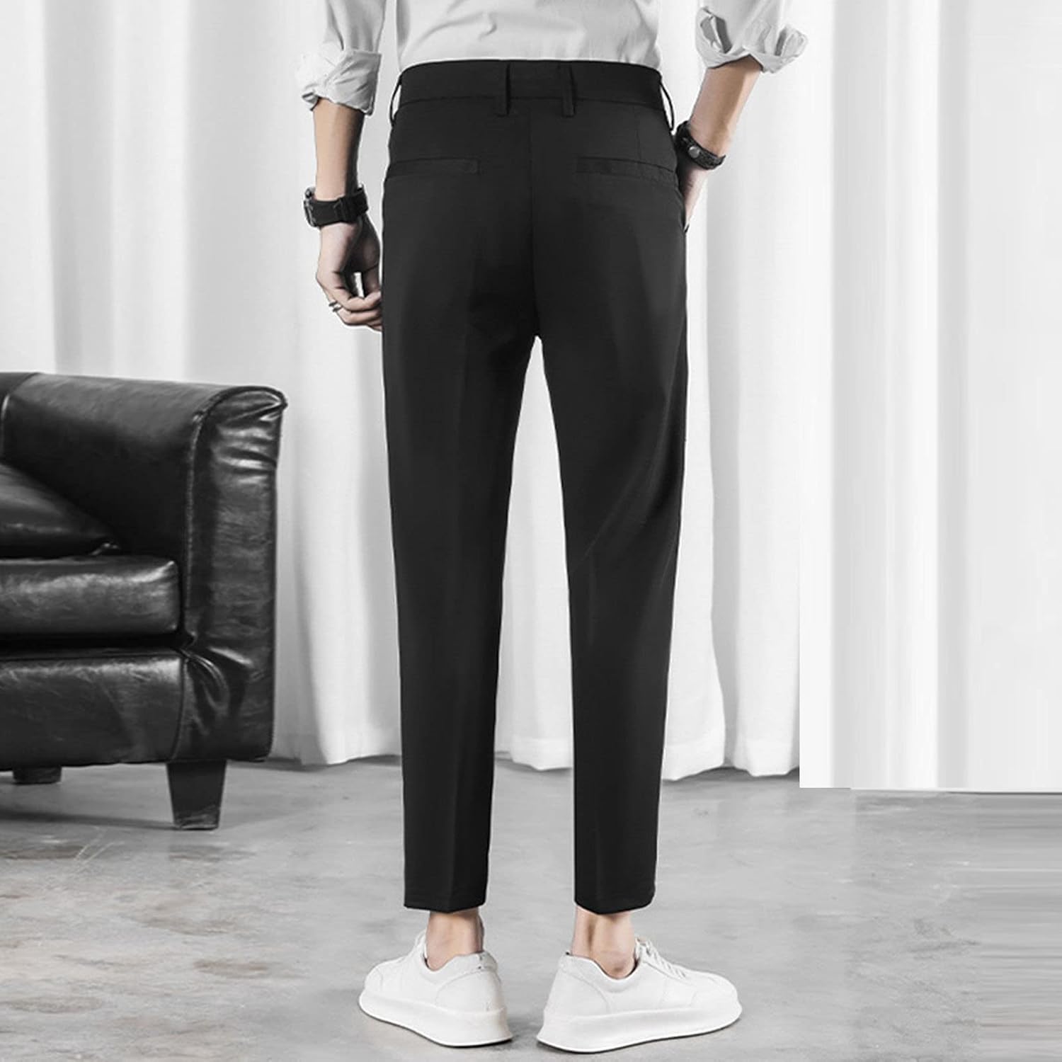 DGHM-JLMY Men Summer Micro-Elastic Suit Pant Slim Fit Dress Tapered Zipper Pocket Pant Stretch Hiking Lightweight Golf Pant