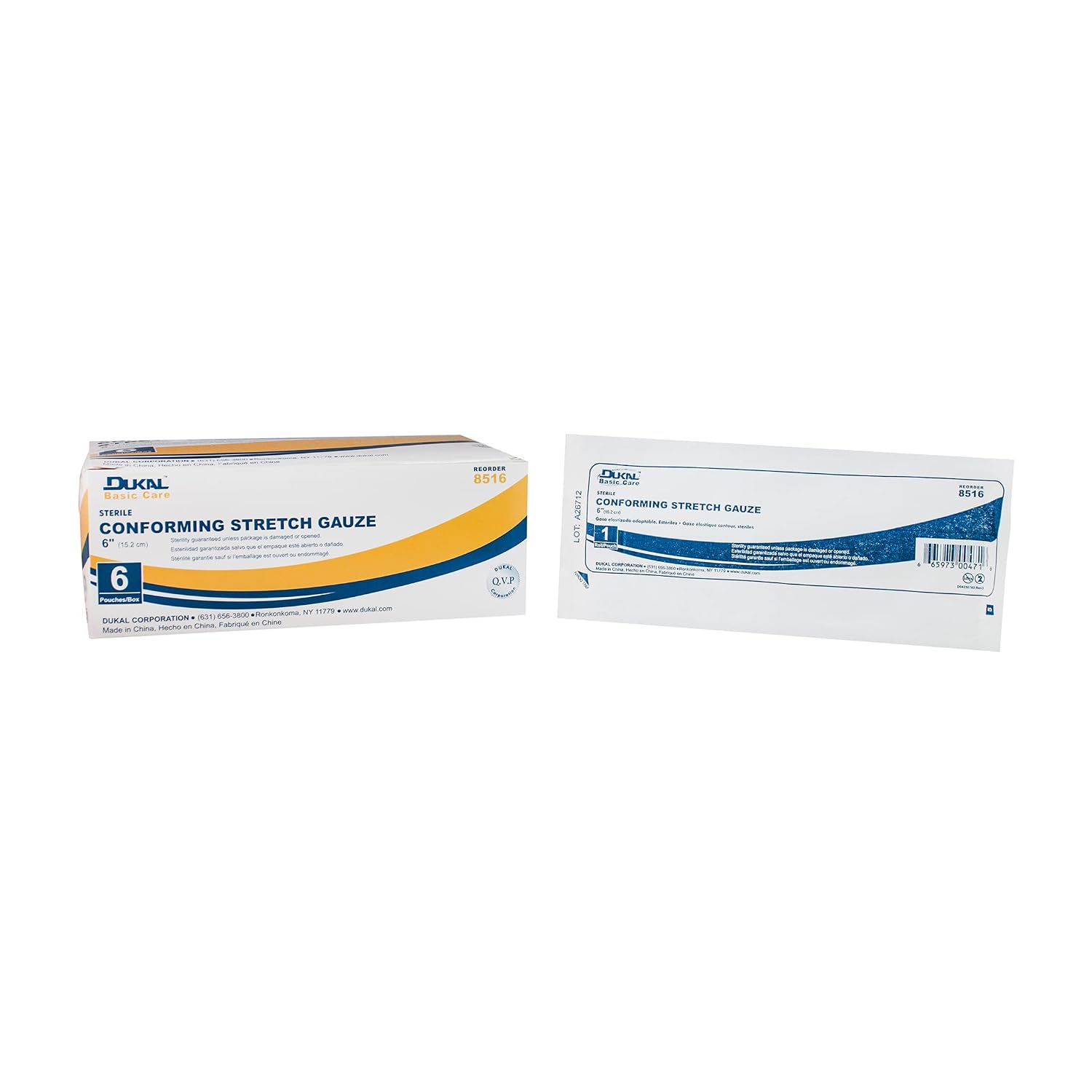 Dukal 8516 Basic Care Conforming Stretch Gauze Bandage, 6", Sterile