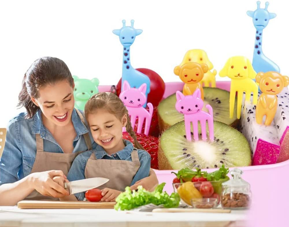 CQQNIU 98 Stuks Schattig Fruit Vorken Mini Plastic Cartoon Tandenstokers Herbruikbare Dessert Vorken Decoratie Cupcakes Dessert Cocktails Home Party