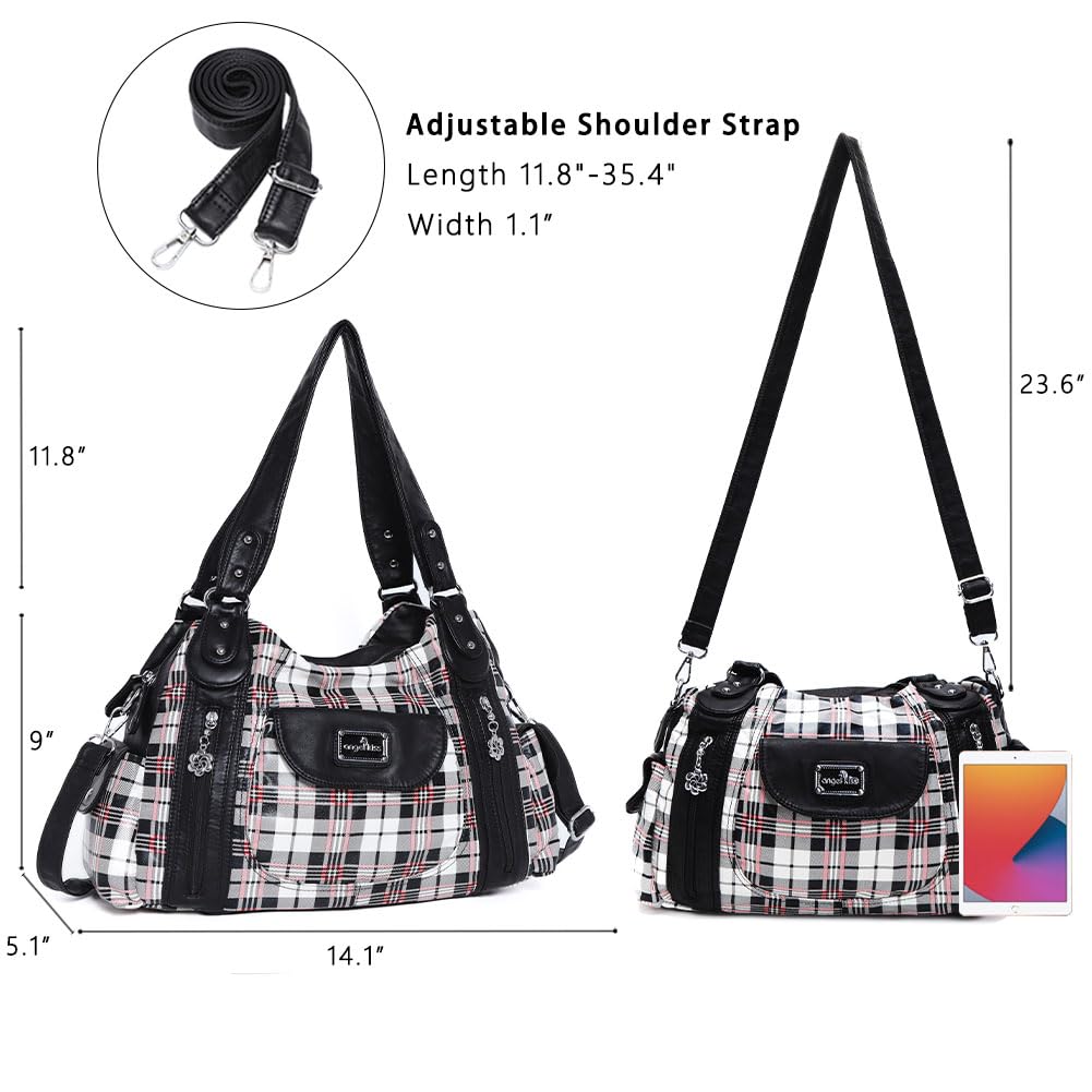 Hobo, borsa da donna spaziosa a tracolla con tasche multiple, in similpelle, Nero (Bb Ak812-5g#1894#7#bianco/nero), Large