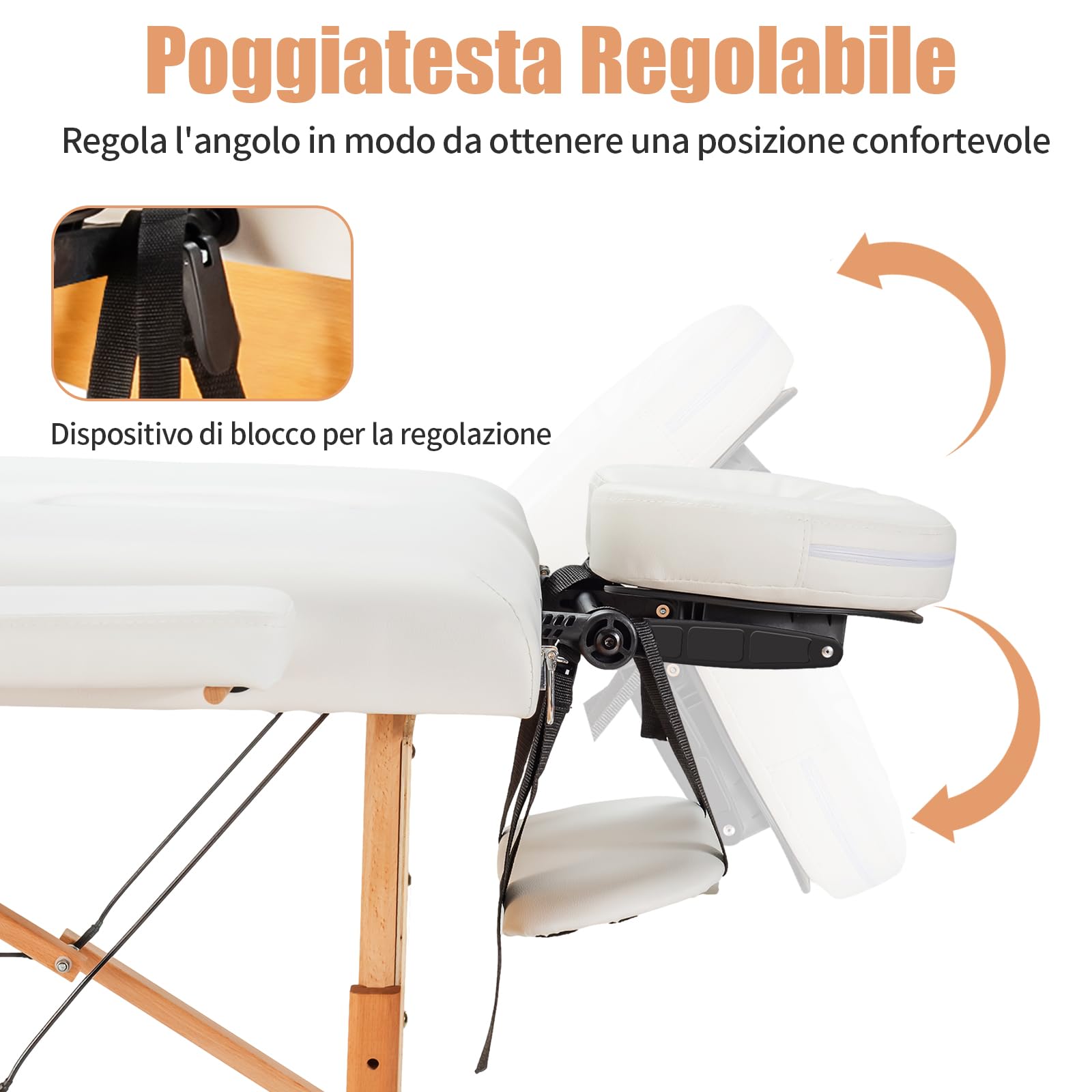 RELAX4LIFE Lettino da Massaggio Pieghevole a 2 Sezioni, Portatile, Schienale Regolabile in Altezza, Braccioli e Poggiatesta Rimovibili, Portata 250 KG
