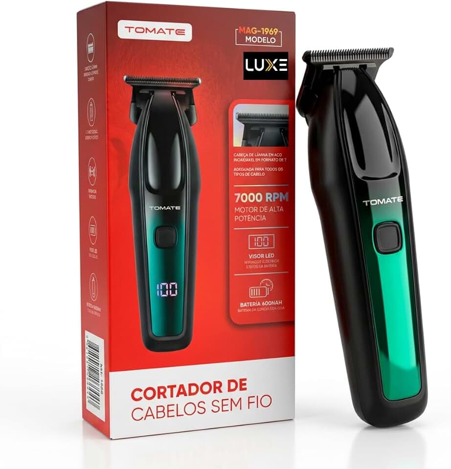 Máquina de Cortar Cabelo Barba Sem Fio Recarregável USB 7000 RPM Visor LED | Profissional Aparador de Cabelos Motor Cortador de Cabelo com 4 Pentes