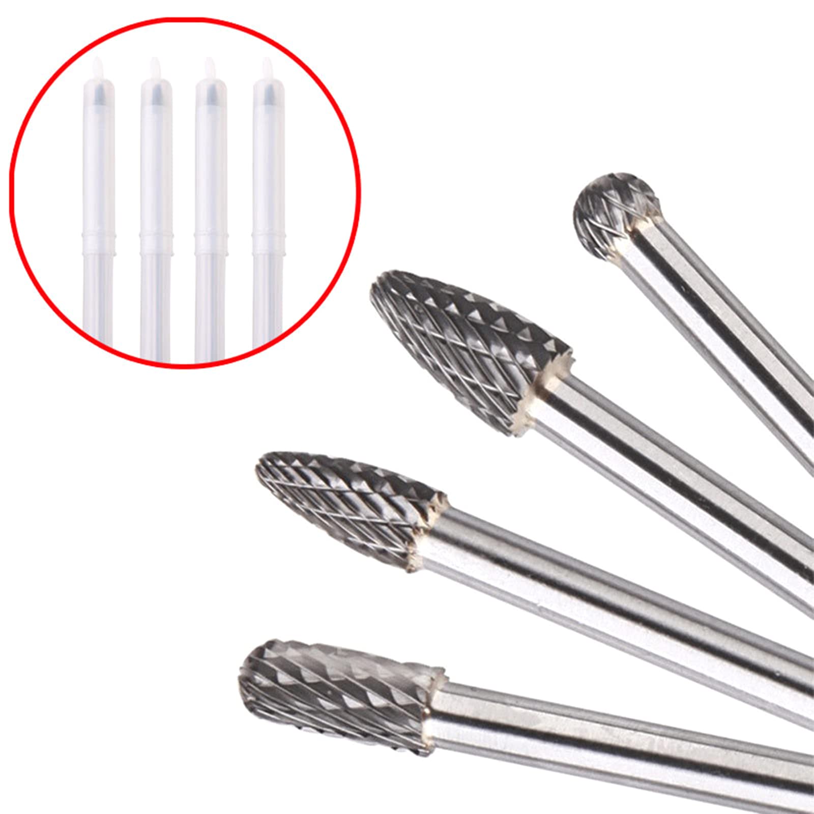 Set di 4 frese rotanti in carburo di tungsteno in acciaio solido da 5,9 pollici con codolo da 6 mm, adatto per utensili rotanti per la lavorazione del legno