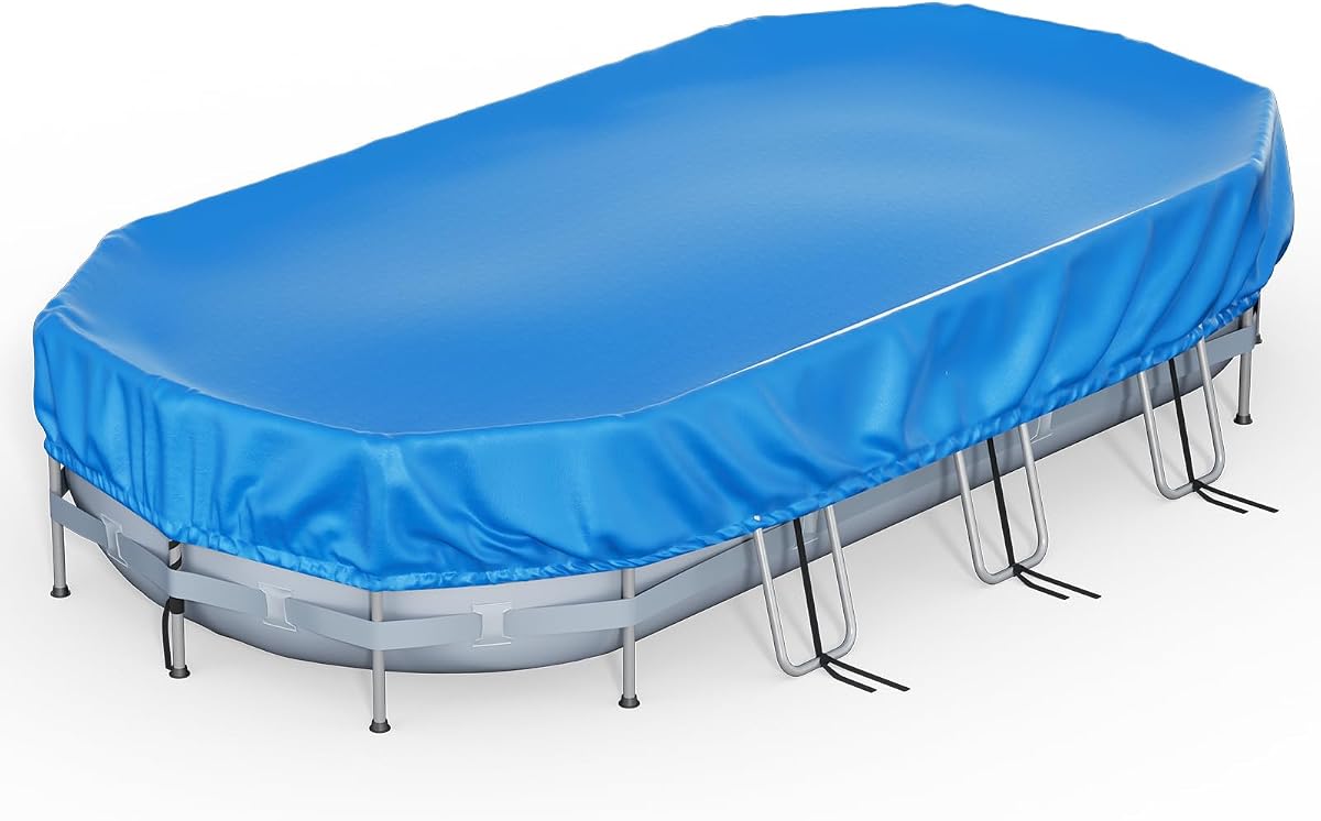 20x12 Oval Pool Cover for 18x9 to 24x12 Bestway&Coleman Above Ground Pools | Tear-Resistant & Windproof 5-Layer Heavy-Duty PE Solar Above Ground Pool Cover for Rectangle or Oval Pools