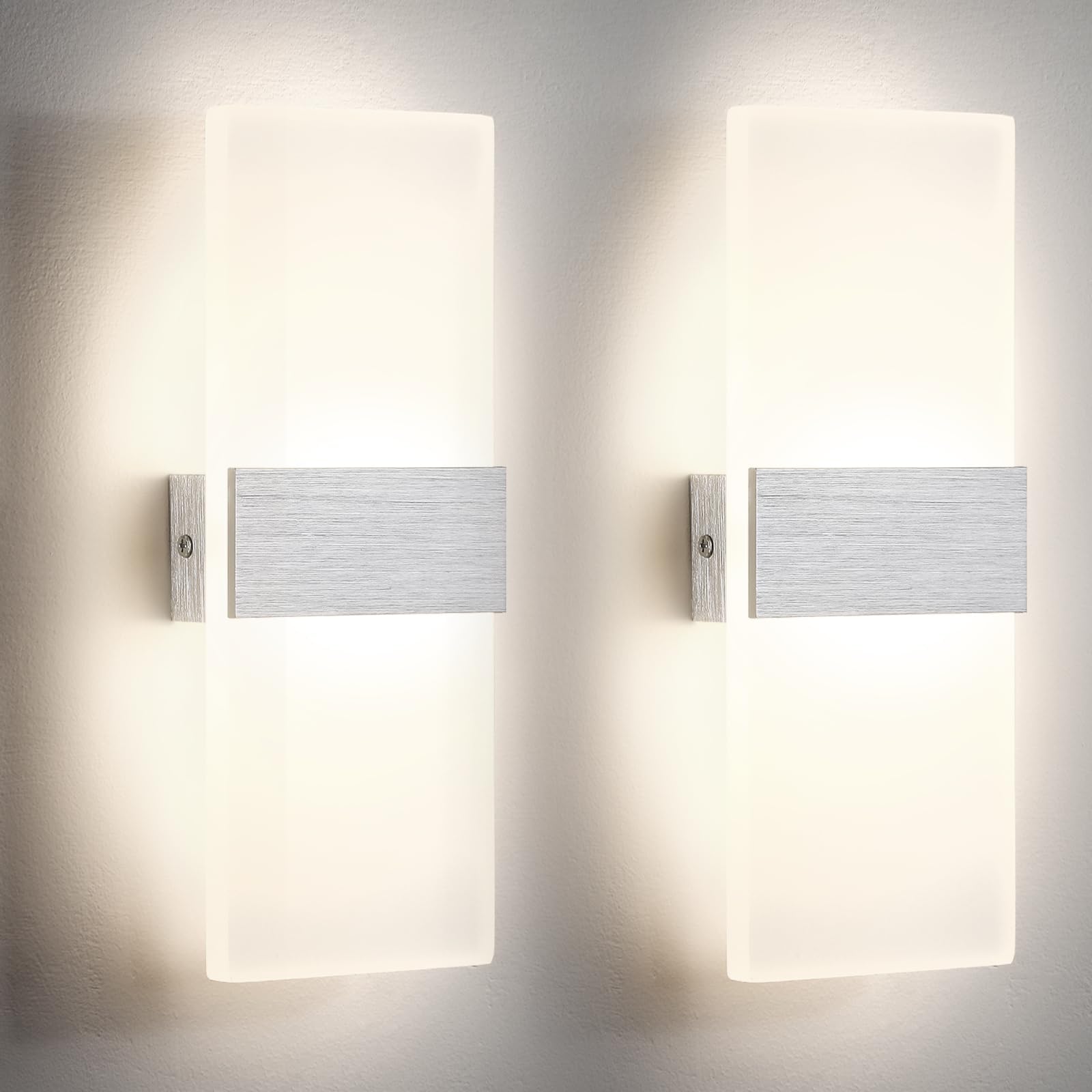 2 Pezzi Applique da Parete Interno LED 12W 4000K, Bianco Neutro | Moderno Lampada da Parete Interno, 1200 Lumen, Acrilico 1,5 cm, per Camera da Letto Corridoio Soggiorno Scala