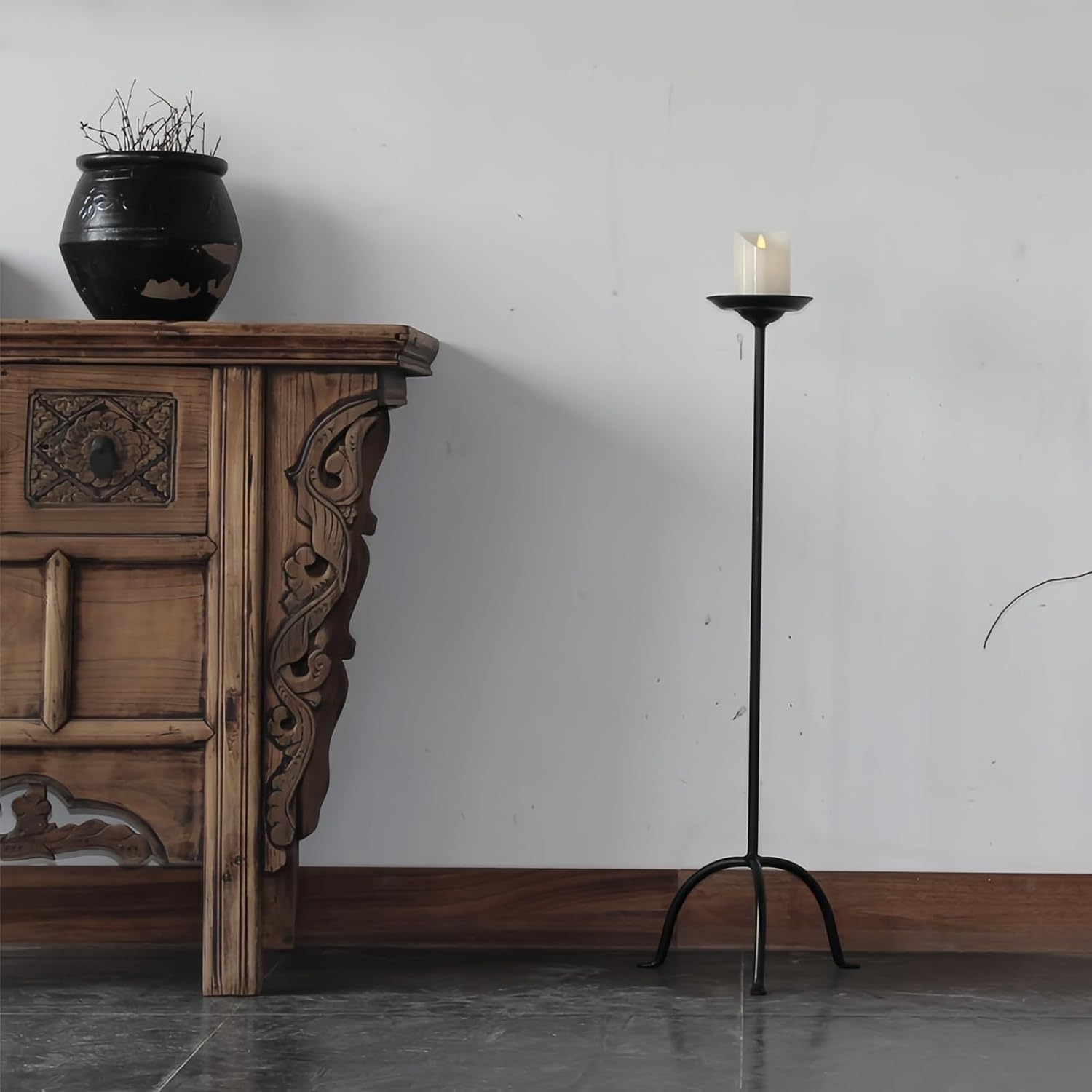 33 inches 47 inches Metal Tall Candelabra,Black Iron Floor Candle Holders,Candle Stand for Wedding Party (33 inches)